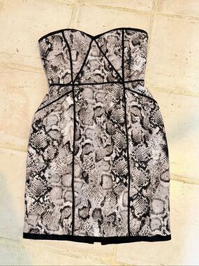 BCBG Maxazria strapless snakeskin mini dress